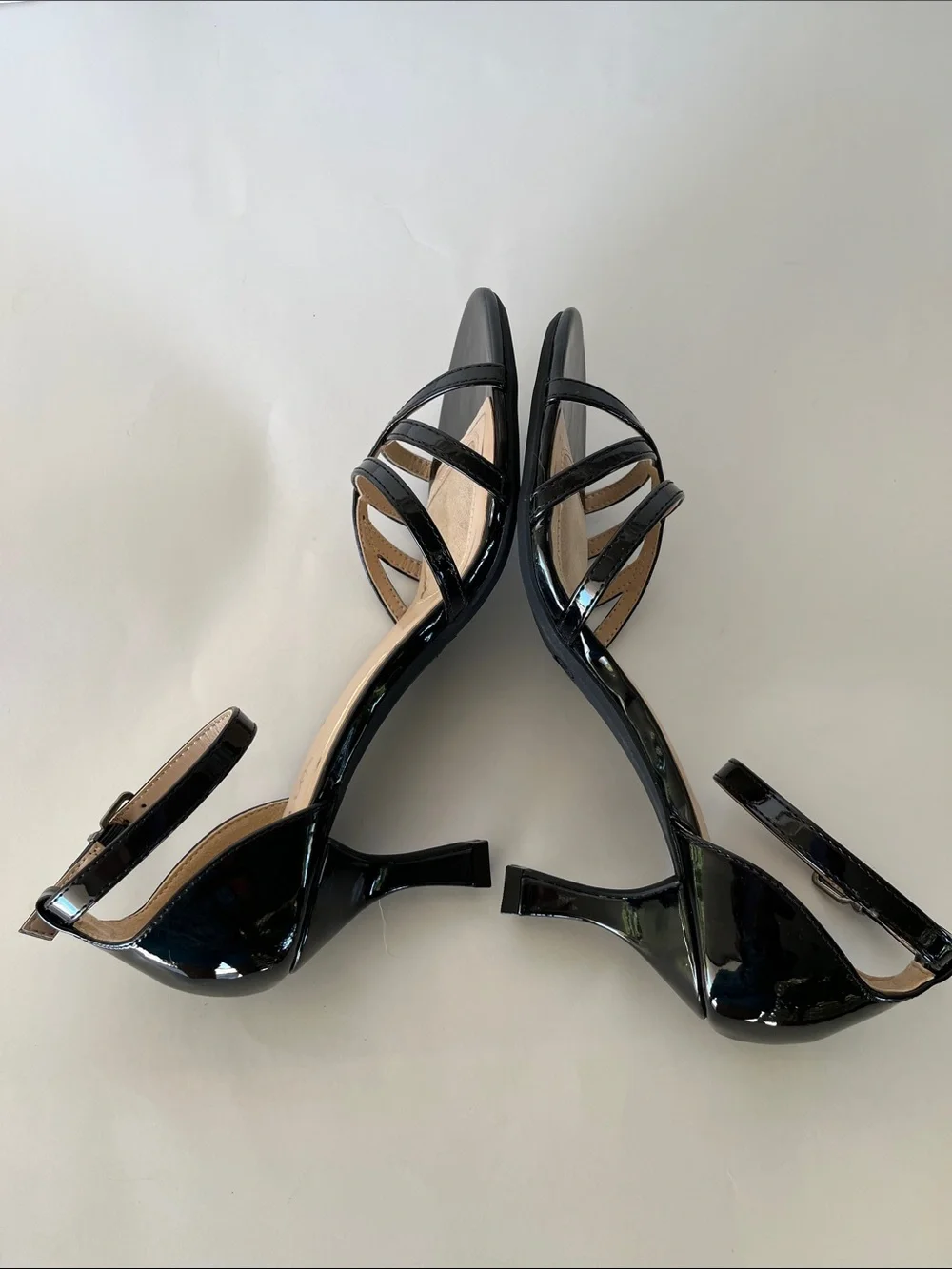 Ankle-Strap Patent Sandals in Black